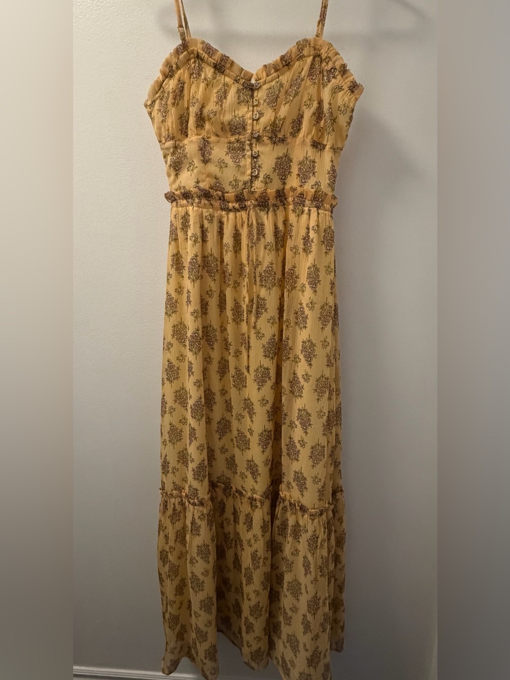 NWT Patrons of Peace Floral (Golden Tan & Brown) Boho Maxi Dress XS